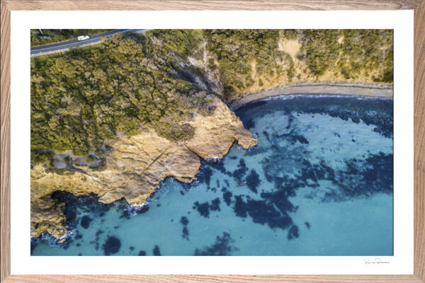 Hidden Cove - Aerial Artwork - Mt Martha - Mornington Peninsula - Oak Frame - Brian Randall