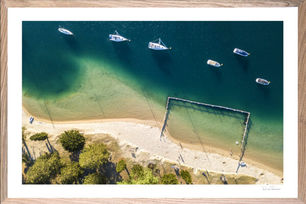 Sea Pool - Aerial Artwork - Contact Beach - Sandy Bay - Oak Frame - Brian Randall